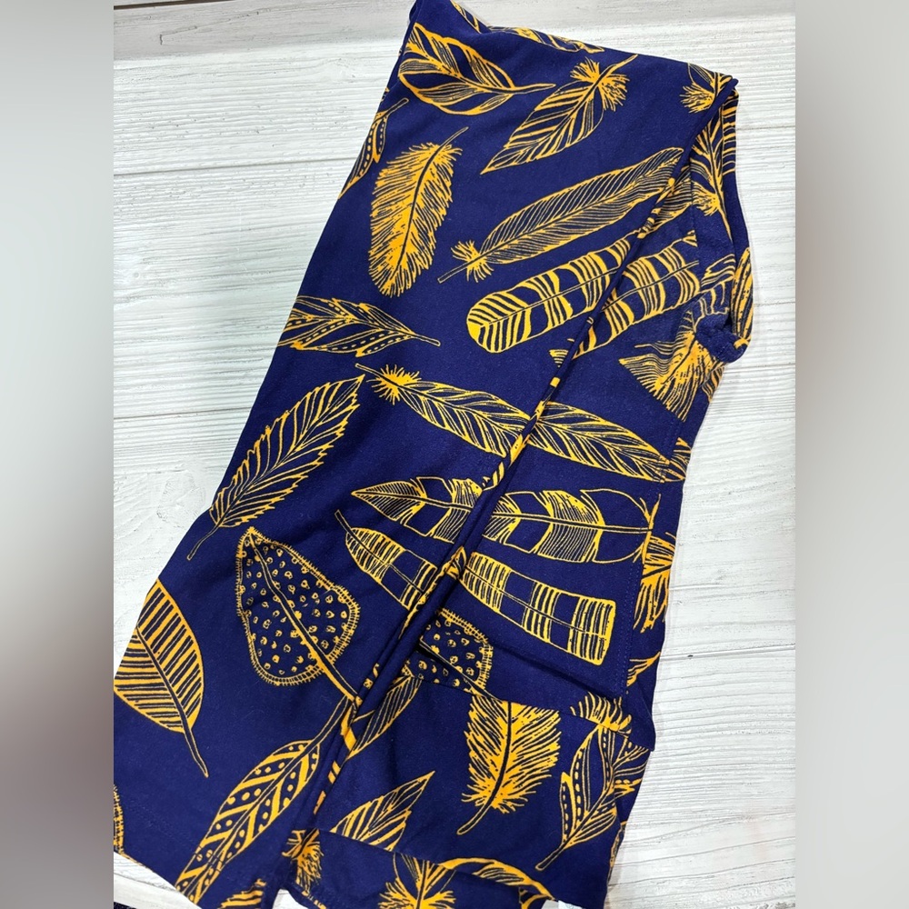 Blue and Gold Feather LuLaRoe leggings